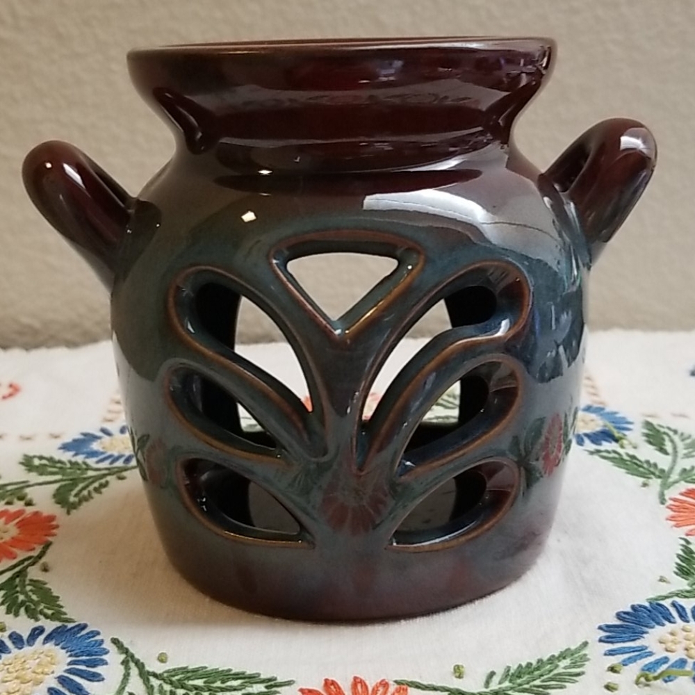 Ceramic glazed candle / insense holder Brown